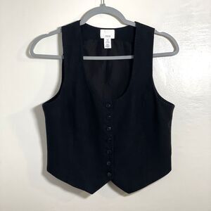 H&M Women's Linen Blend Black Button Down Vest Size Small Preppy Academic Casual